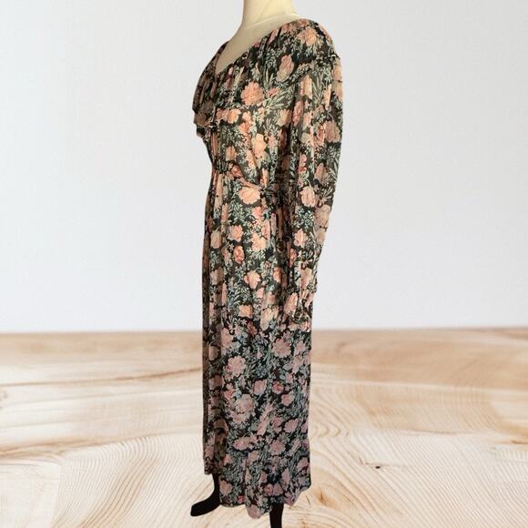 Mango MNG Maxi Dress Sz 8 Black Floral Print Ruffles Sheer Romantic Fairy Core - Picture 6 of 15